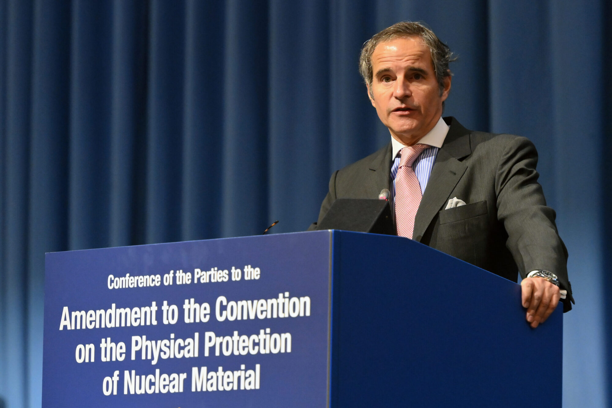 Rafael Mariano Grossi, IAEA Director-General, delivers his opening remarks at the Conference of the Parties to the Amendment to the Convention on the Physical Protection of Nuclear Materials held at the Agency headquarters in Vienna, Austria. 28 March 2022